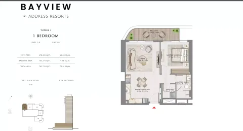 Floor plan, 1 Bed, 783 sq ft