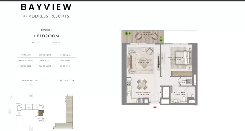 Floor plan, 1 Bed, 744 sq ft