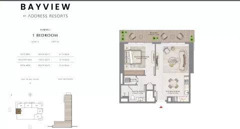 Floor plan, 1 Bed, 822 sq ft
