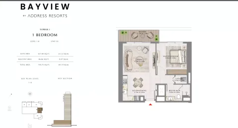 Floor plan, 1 Bed, 744 sq ft