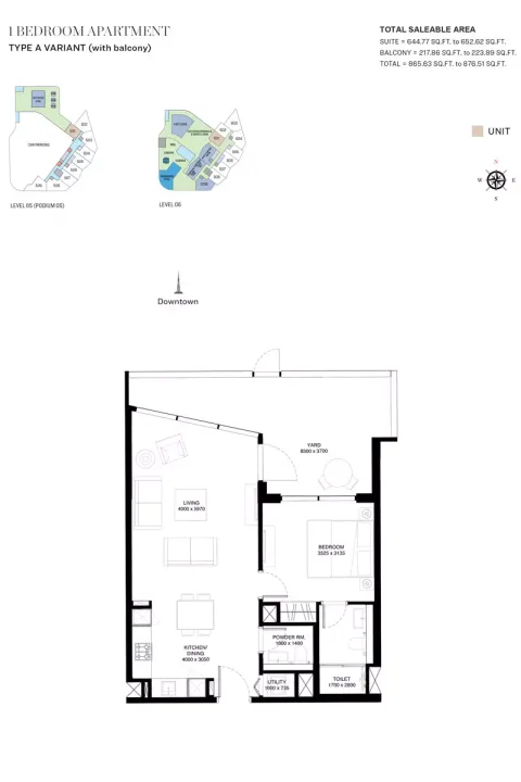 Floor plan, 1 Bed, 876 sq ft