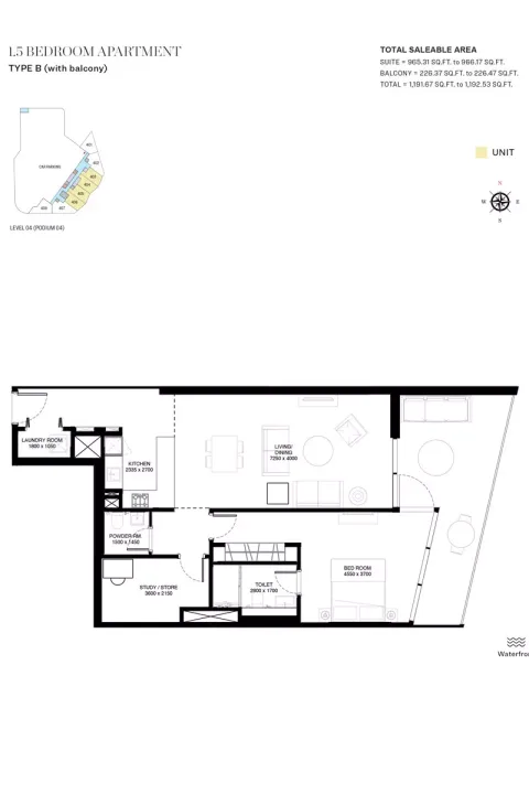 Floor plan, 1 Bed, 1,192 sq ft