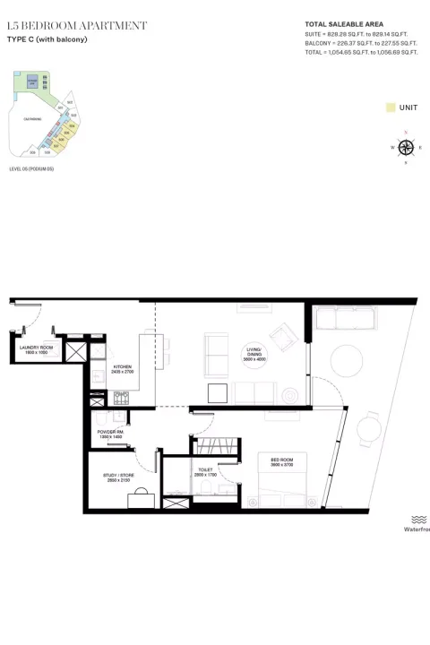 Floor plan, 1 Bed, 1,056 sq ft
