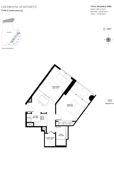 Floor plan, 1 Bed, 710 sq ft