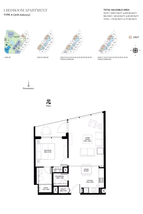 Floor plan, 1 Bed, 717 sq ft