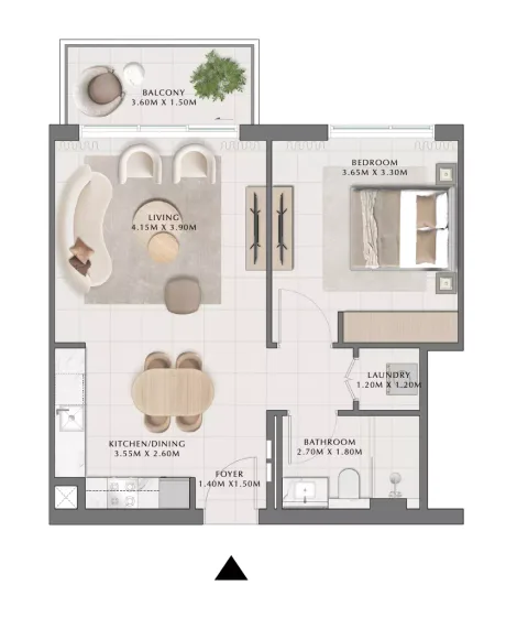 Floor plan, 1 Bed, 683 sq ft