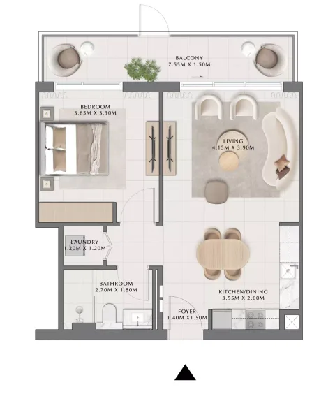 Floor plan, 1 Bed, 752 sq ft