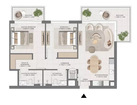 Floor plan, 2 Beds, 1,144 sq ft