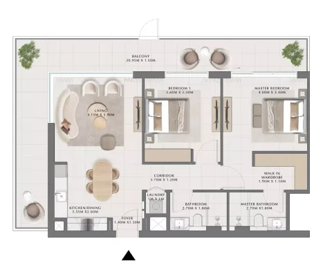 Floor plan, 2 Beds, 1,317 sq ft