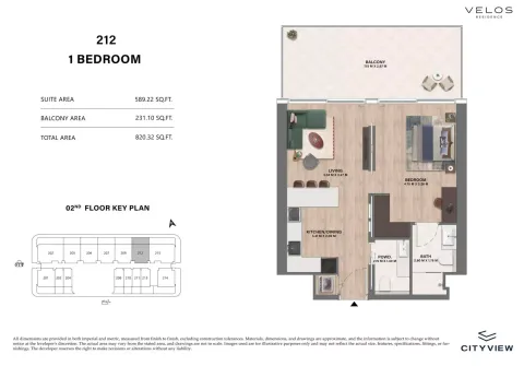 Floor plan, 1 Bed, 820 sq ft