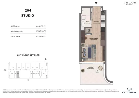 Floor plan, Studio, 421 sq ft