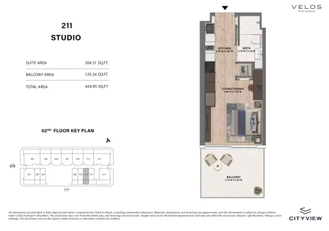 Floor plan, Studio, 424 sq ft