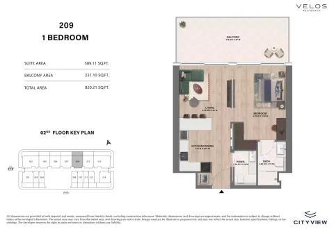 Floor plan, 1 Bed, 820 sq ft