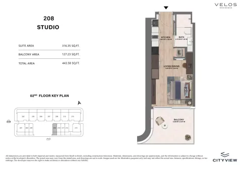 Floor plan, Studio, 443 sq ft
