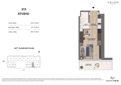Floor plan, Studio, 403 sq ft