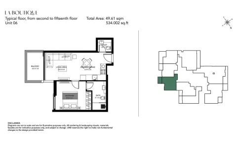 Floor plan, 1 Bed, 534 sq ft
