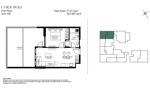 Floor plan, 1 Bed, 767 sq ft