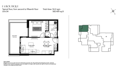 Floor plan, 1 Bed, 583 sq ft
