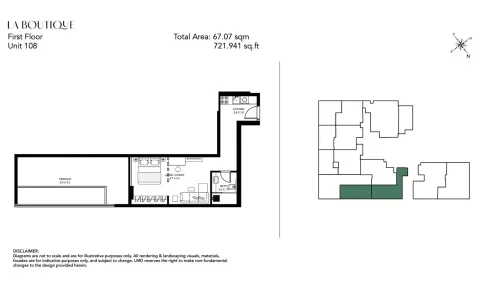 Floor plan, 1 Bed, 721 sq ft