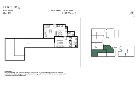 Floor plan, 1 Bed, 1,111 sq ft