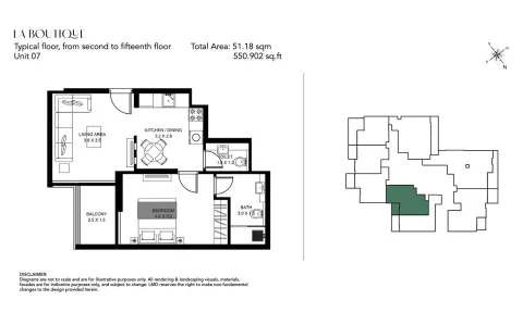 Floor plan, 1 Bed, 550 sq ft