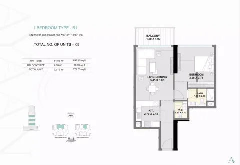 Floor plan, 1 Bed, 777 sq ft