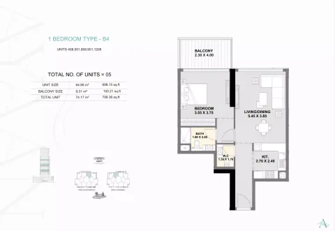 Floor plan, 1 Bed, 798 sq ft