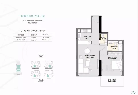 Floor plan, 1 Bed, 784 sq ft