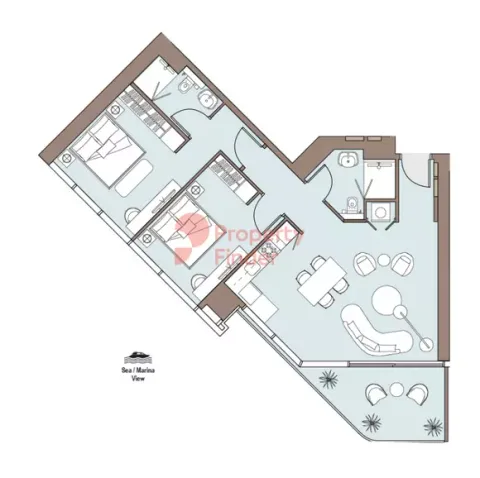 Floor plan, 2 Beds, 1,032 sq ft