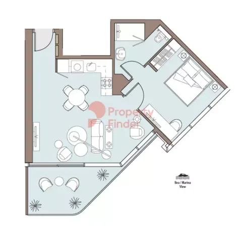 Floor plan, 1 Bed, 734 sq ft