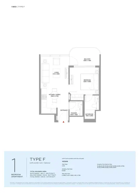 Floor plan, 1 Bed, 547 sq ft