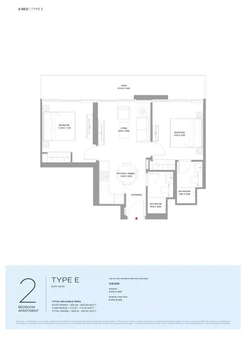 Floor plan, 2 Beds, 825 sq ft