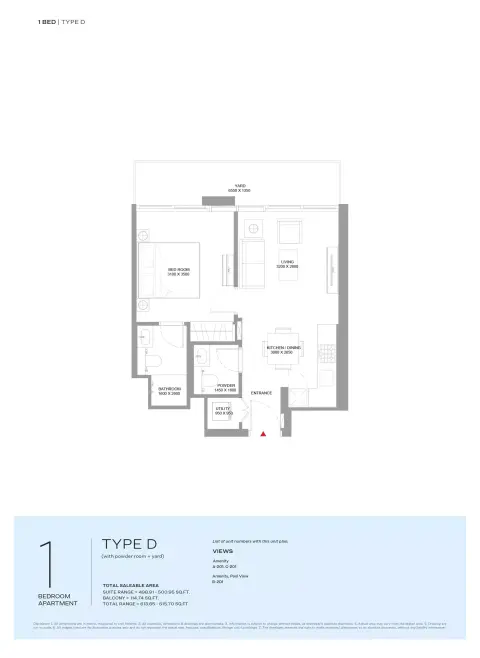 Floor plan, 1 Bed, 615 sq ft