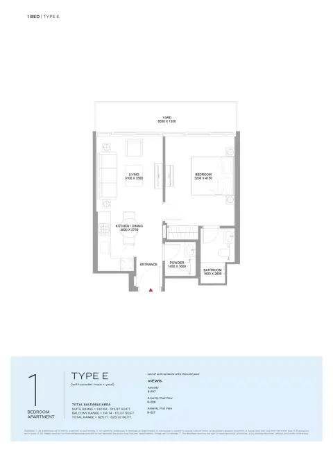 Floor plan, 1 Bed, 628 sq ft