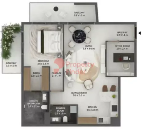 Floor plan, 1 Bed, 1,209 sq ft