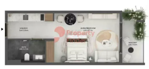 Floor plan, Studio, 406 sq ft