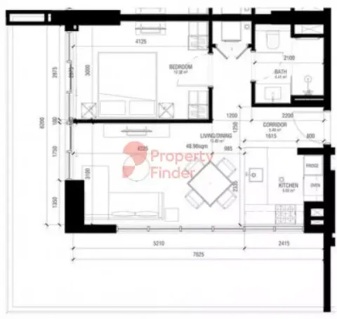 Floor plan, 1 Bed, 763 sq ft