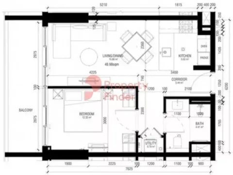 Floor plan, 1 Bed, 596 sq ft