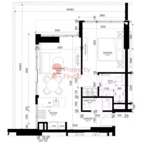 Floor plan, 1 Bed, 723 sq ft