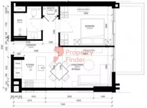 Floor plan, 1 Bed, 659 sq ft
