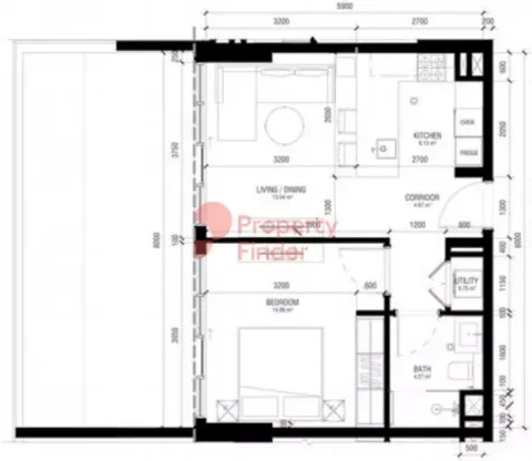 Floor plan, 1 Bed, 667 sq ft