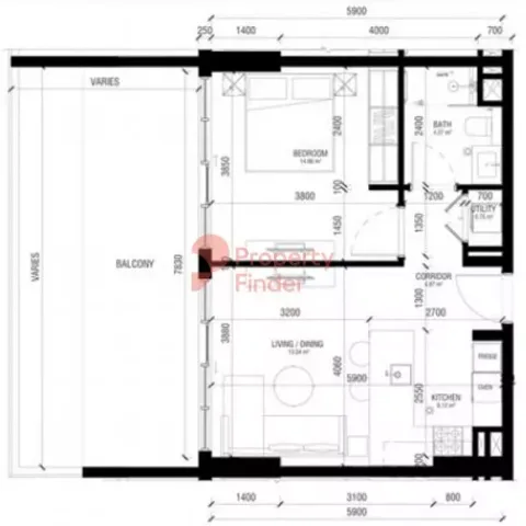 Floor plan, 1 Bed, 683 sq ft