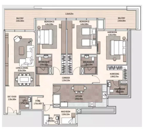 Floor plan, 3 Beds, 2,314 sq ft