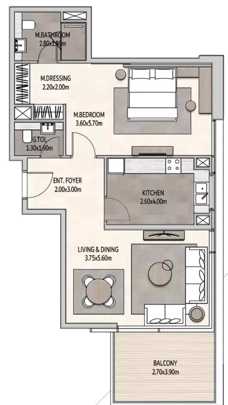 Floor plan, 1 Bed, 979 sq ft