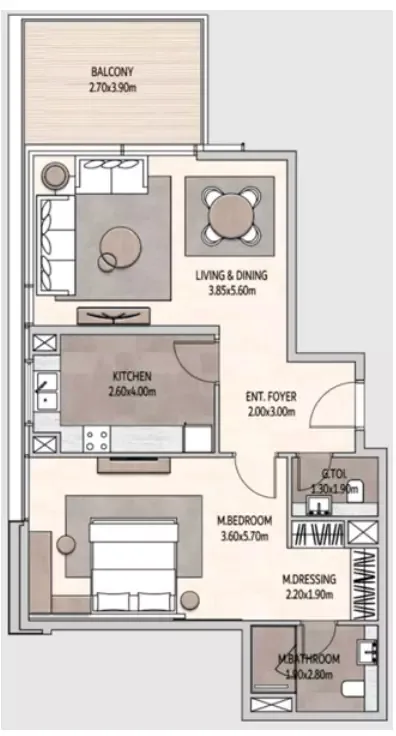 Floor plan, 1 Bed, 979 sq ft