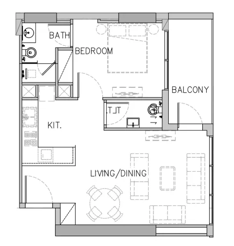 Floor plan, 1 Bed, 692 sq ft