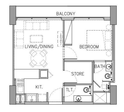 Floor plan, 1 Bed, 641 sq ft