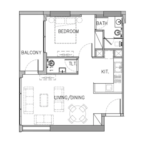 Floor plan, 1 Bed, 616 sq ft