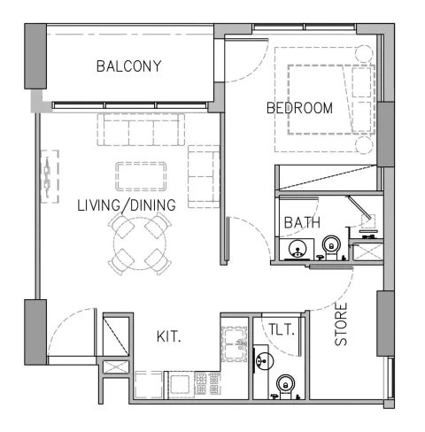 Floor plan, 1 Bed, 840 sq ft