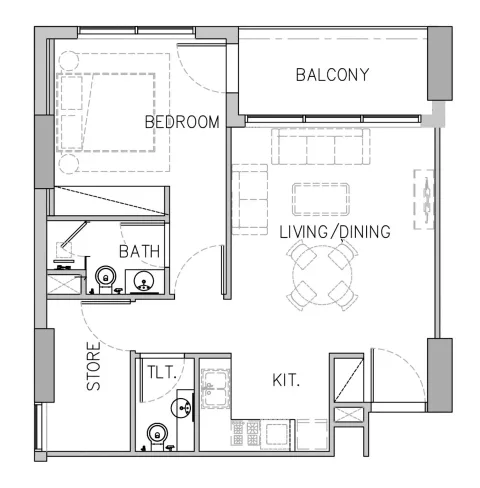 Floor plan, 1 Bed, 738 sq ft